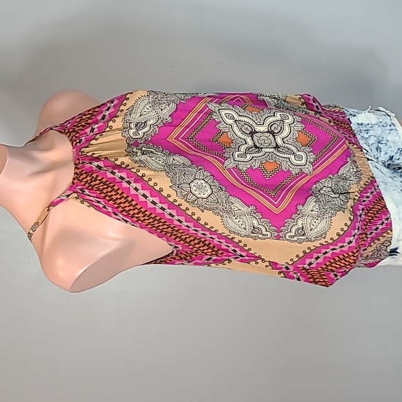 Blanco top Maximalist Resortwear Indie Boho Banded Artsy Size Medium Y2K Flowy - Picture 4 of 9